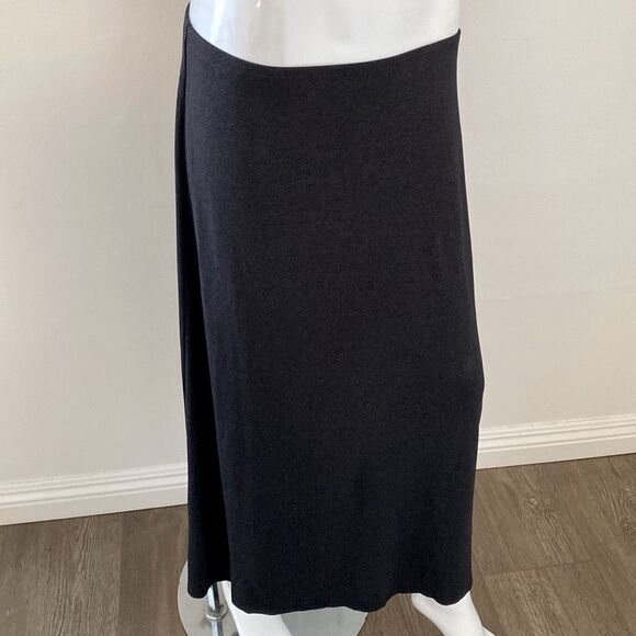 Vintage Y2K Max Studio Petite Large Black Slinky Maxi Skirt w Elastic Waistband - Picture 2 of 6